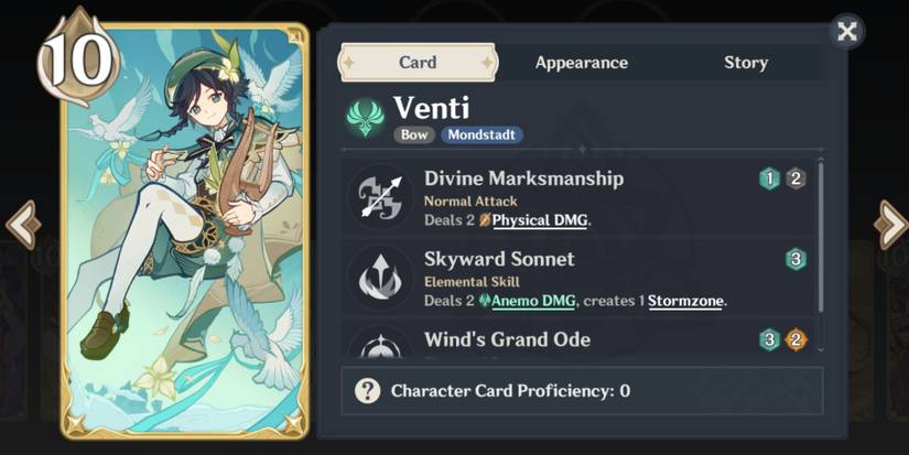 Genshin Impact Genius Invokation TCG Venti Skills