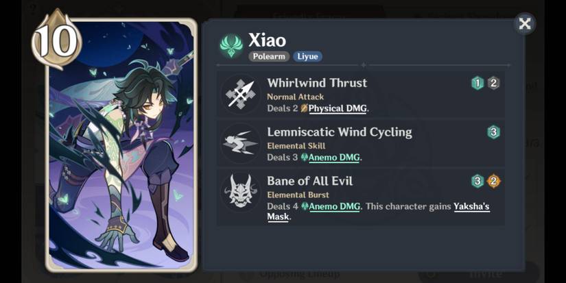 Genshin Impact Genius Invokation TCG Xiao Skills