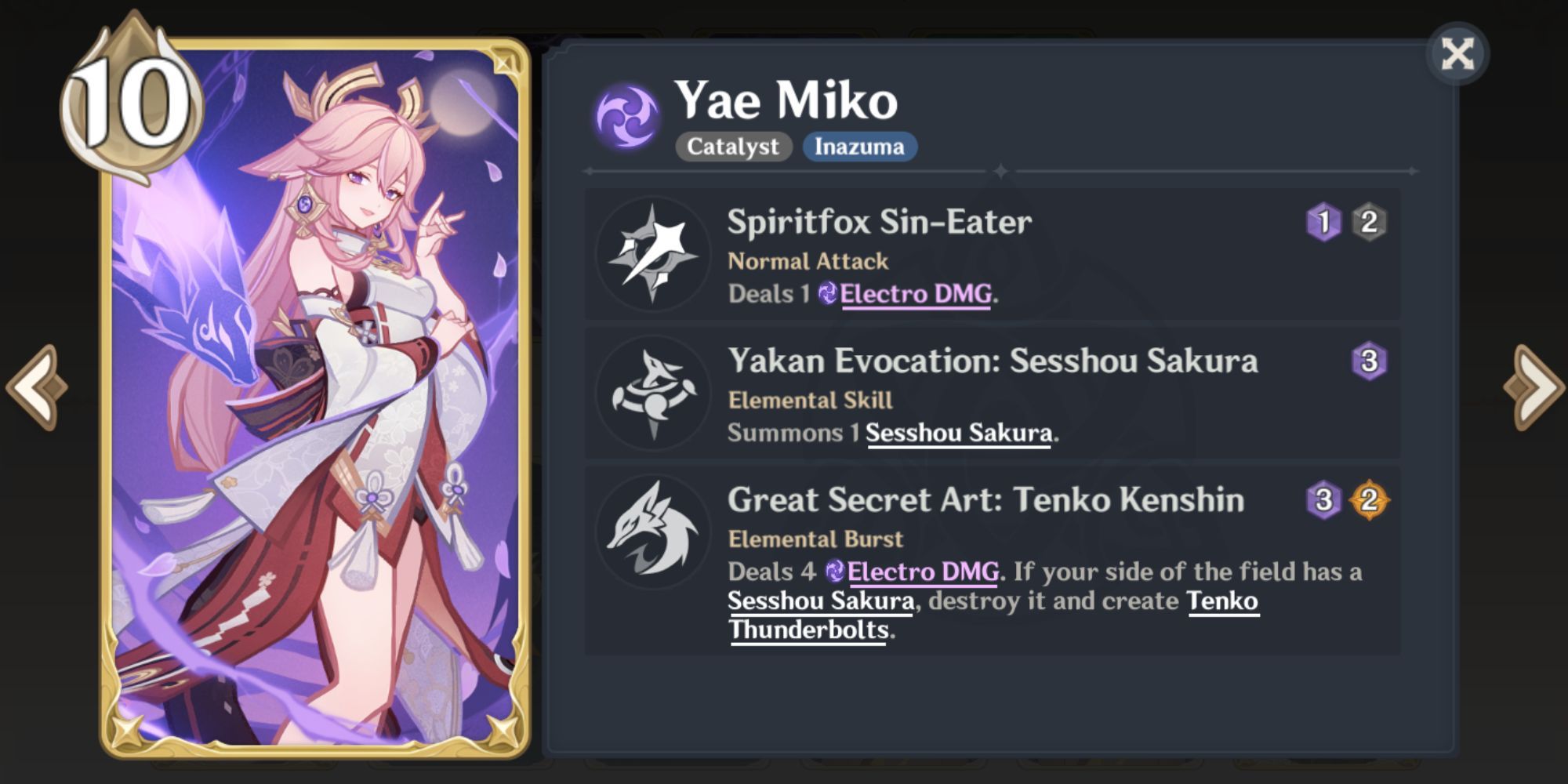 Genshin Impact Genius Invokation TCG Yae Miko Skills