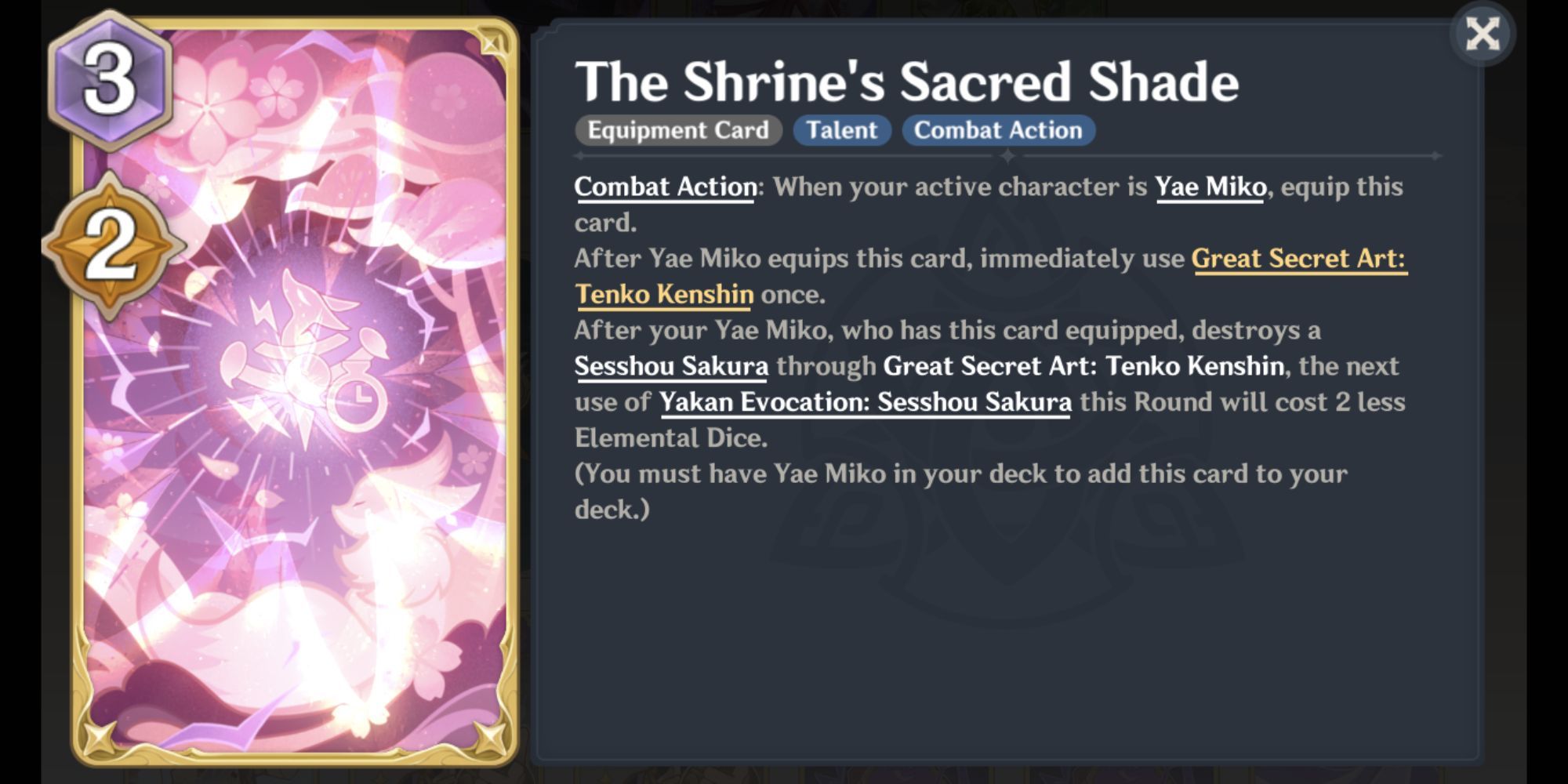 Genshin Impact Genius Invokation TCG Yae Miko Talent Card