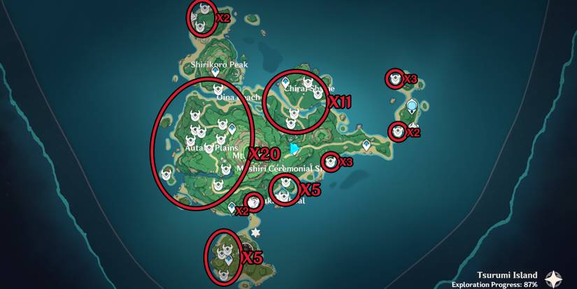 genshin impact hilichurls location in tsurumi island