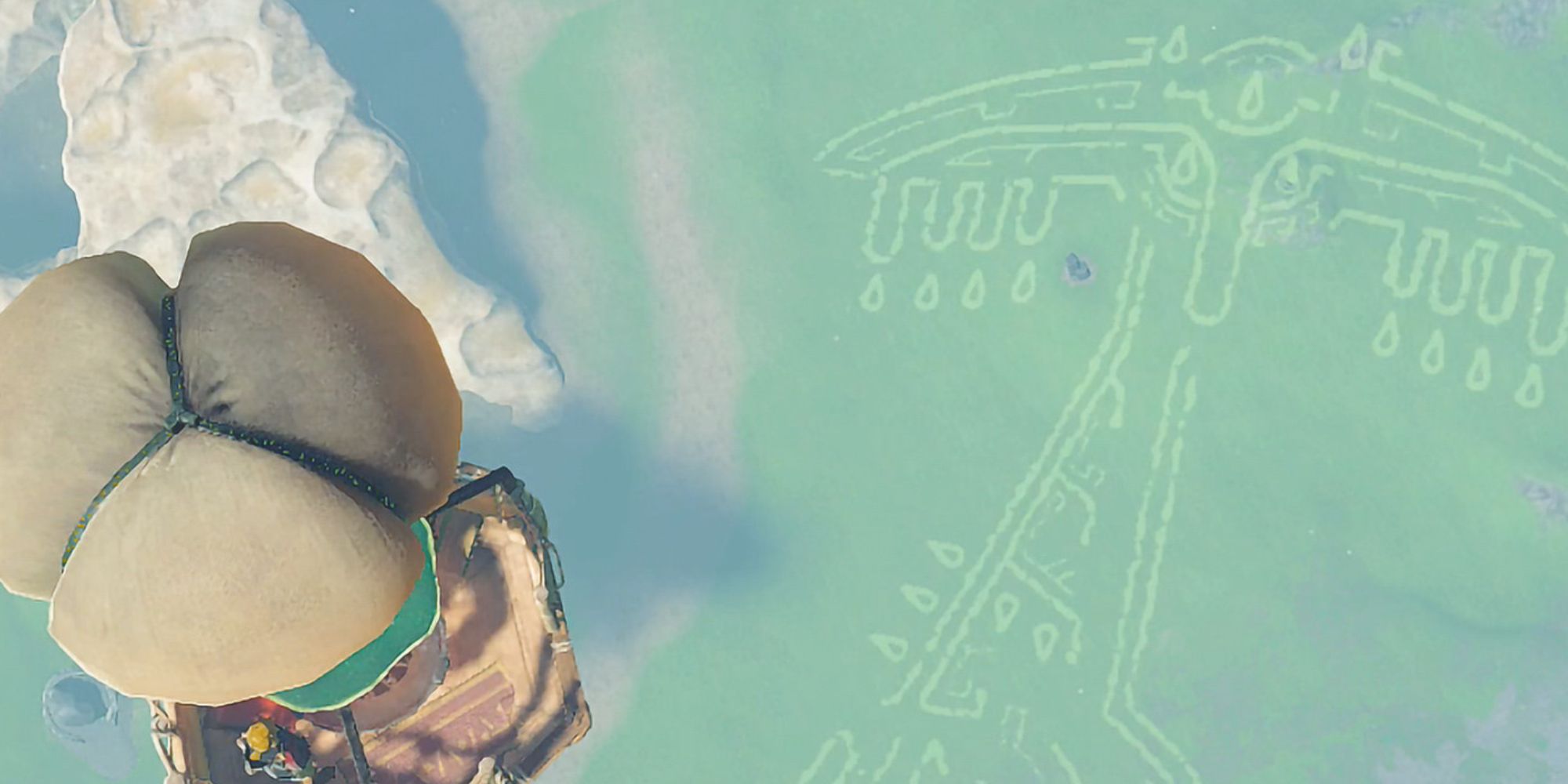 Link and Impa in a balloon above the Rauru geoglyph