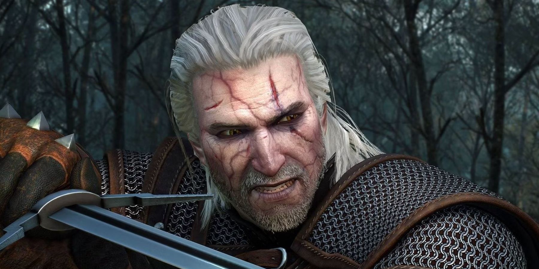 Geralt engaging in a sword fight