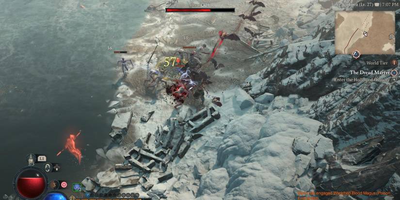 A player being attacked by a group of Ghouls in Diablo 4