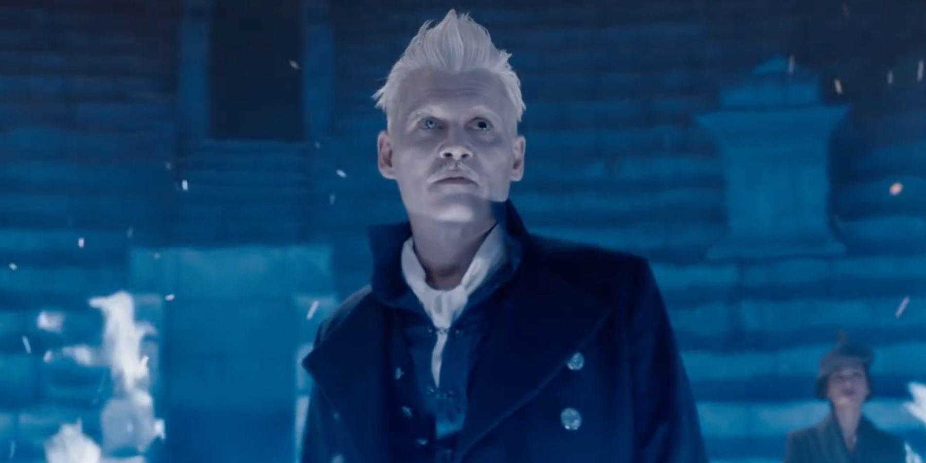 Gellert Grindelwald surrounded by blue flames