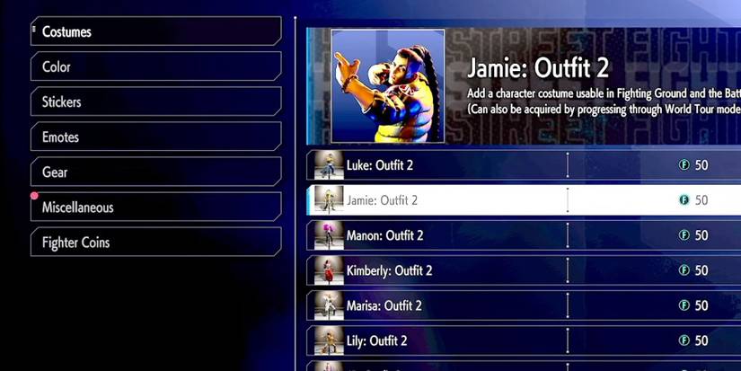 image showing how to purchase outfit 2 for fighters in street fighter 6.