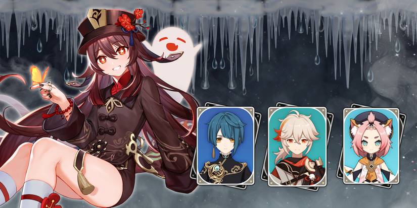 hu tao-xinqgiu-kazuha-and diona melt team in genshin impact