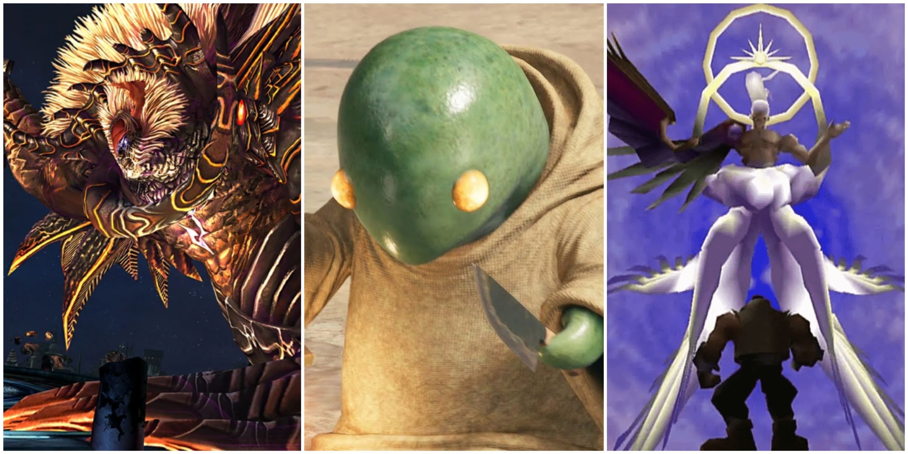 Jecht in Final Fantasy 10, Tonberry in Final Fantasy 7 Remake, and Sephiroth in Final Fantasy 7