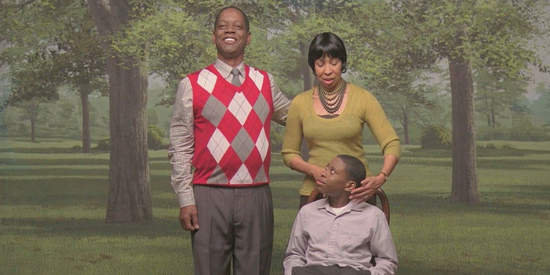 Sidney, Joan, and Isaiah Johnson family photo in Ari Aster's The Strange Thing About the Johnsons