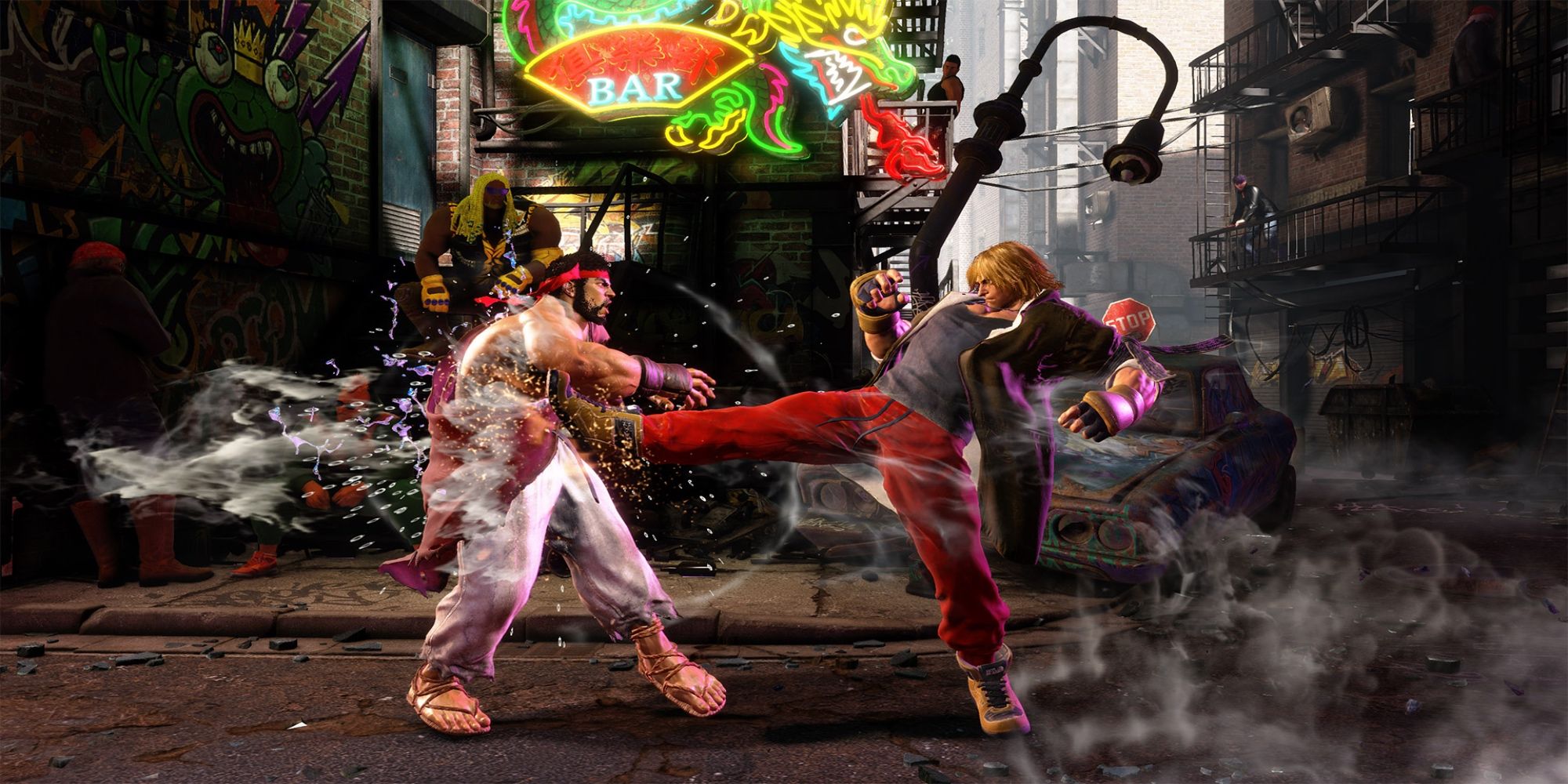 Ken kicks Ryu to drain his health