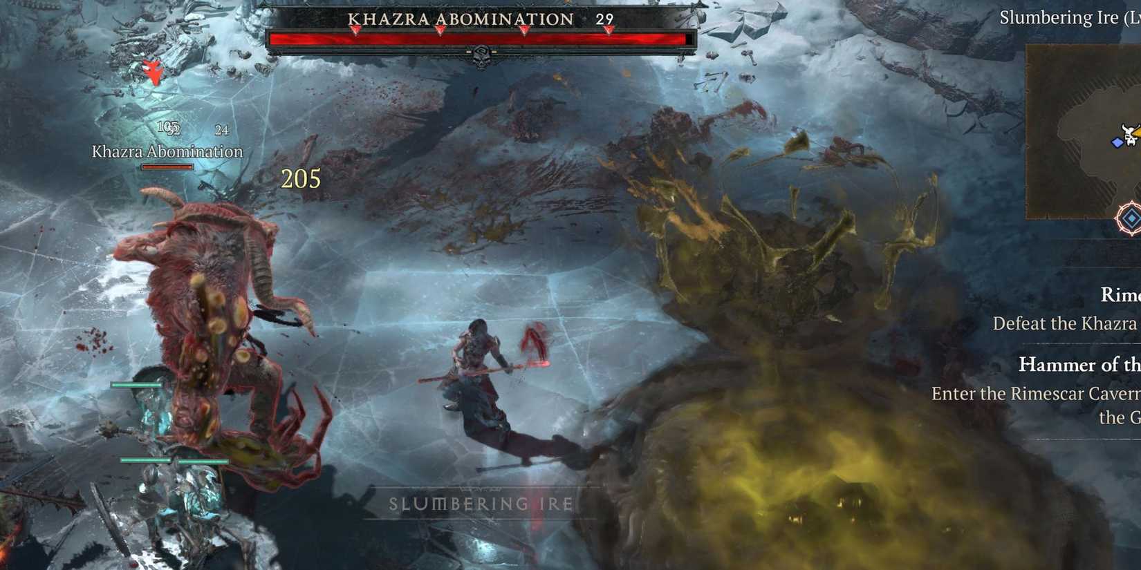Two players attacking a Khazra Abomination in Diablo 4