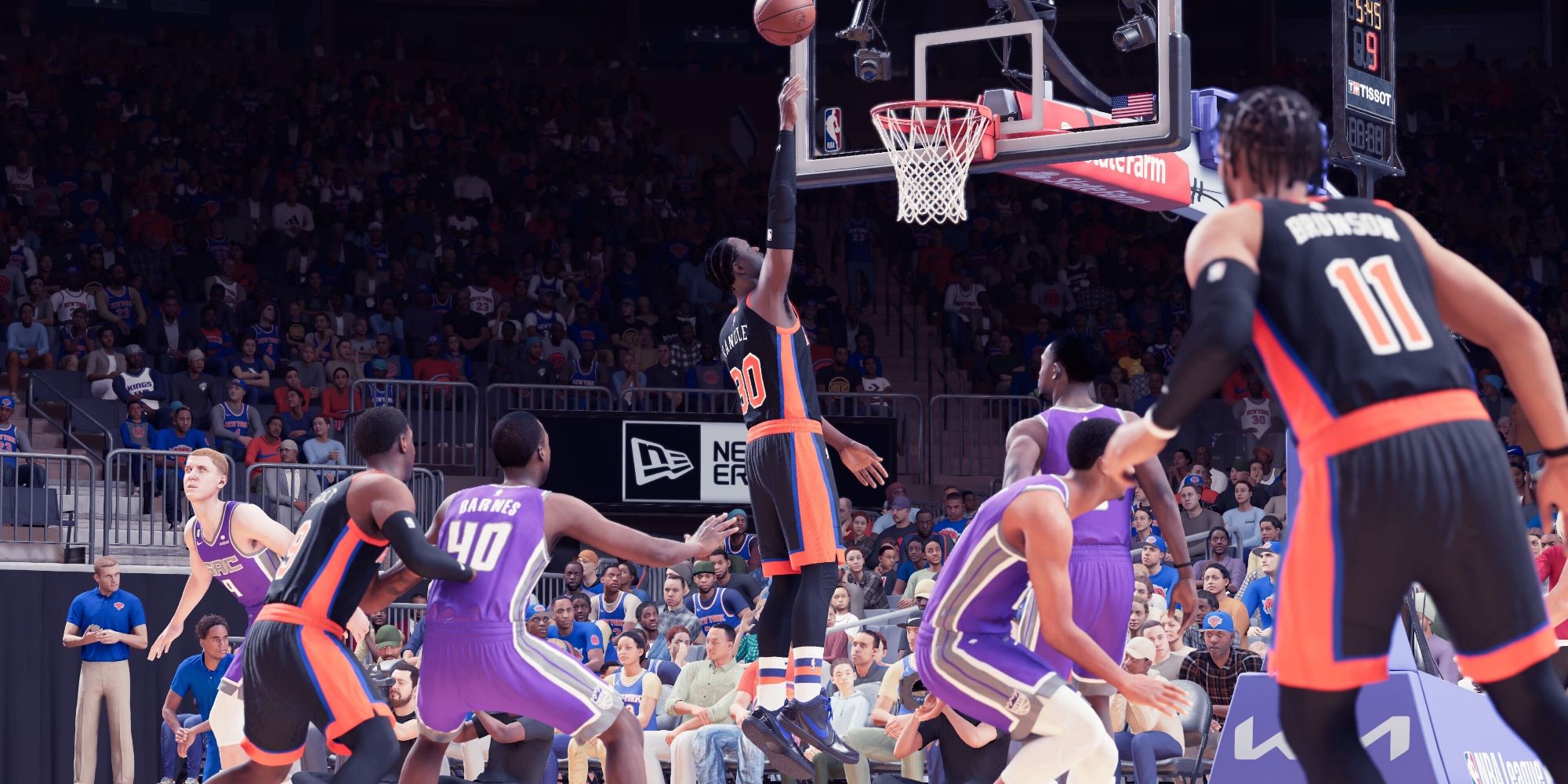 Julius Randle of the New York Knicks performing a lay-up in NBA 2K23