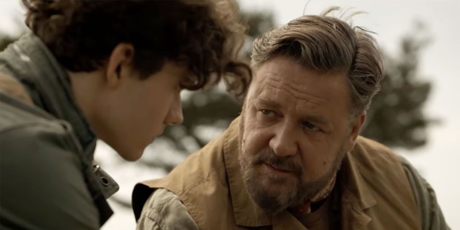 Russell Crowe talks to Aaron Taylor-Johnson in the Kraven the Hunter trailer