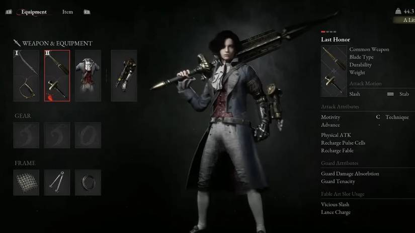 lies of p equipment menu