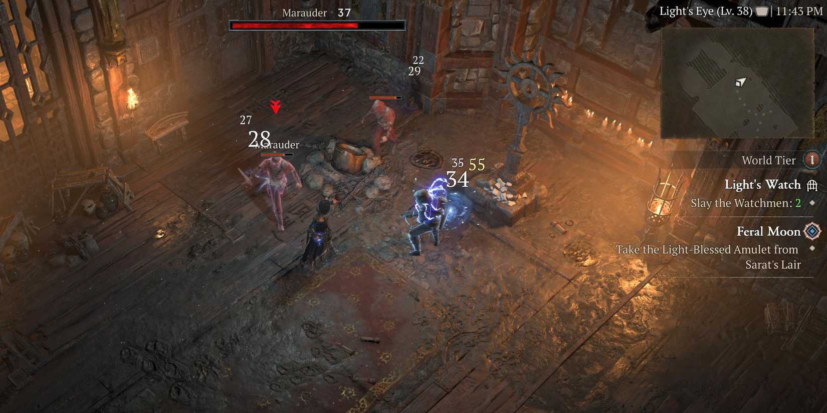 A player attacking bandits in the Light's Watch dungeon in Diablo 4