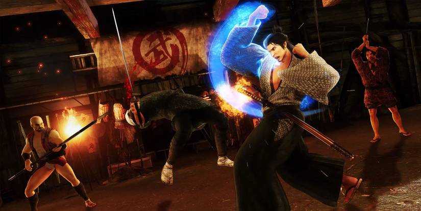 Sakamoto Ryoma uppercutting a man in Like A Dragon: Ishin!