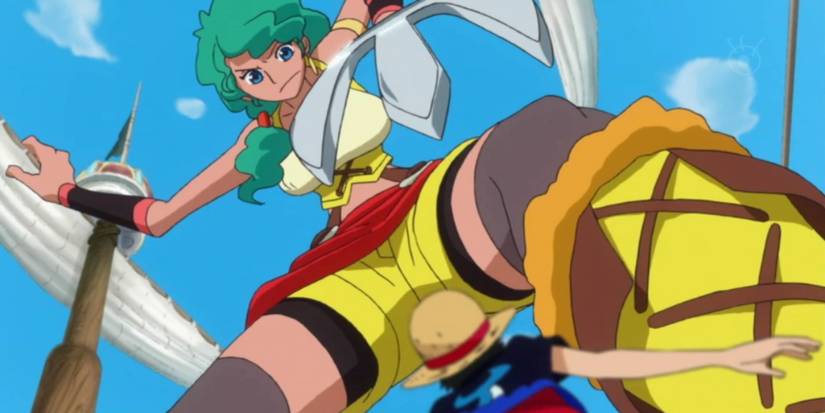 Lily Enstomach above Luffy