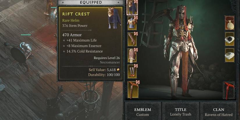 A player with the title Lonely Trash in Diablo 4