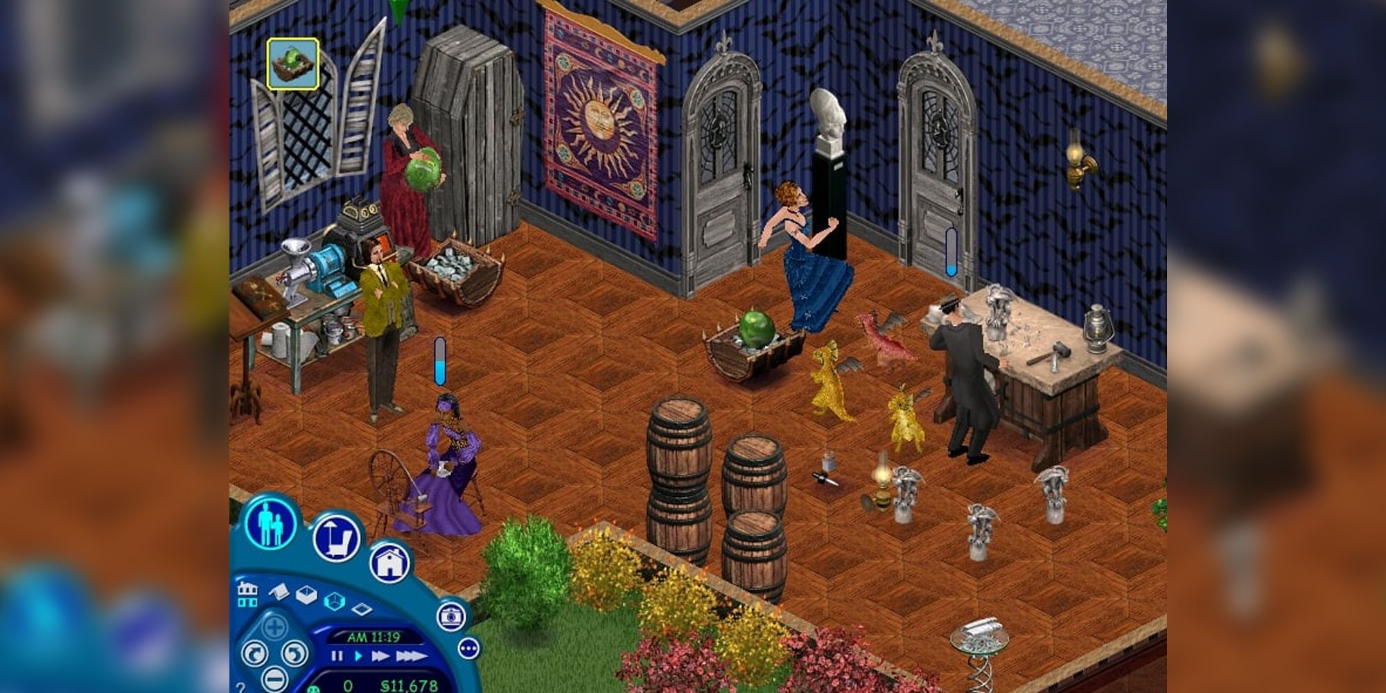 Household of Sims with dragons as pets in The Sims: Makin' Magic