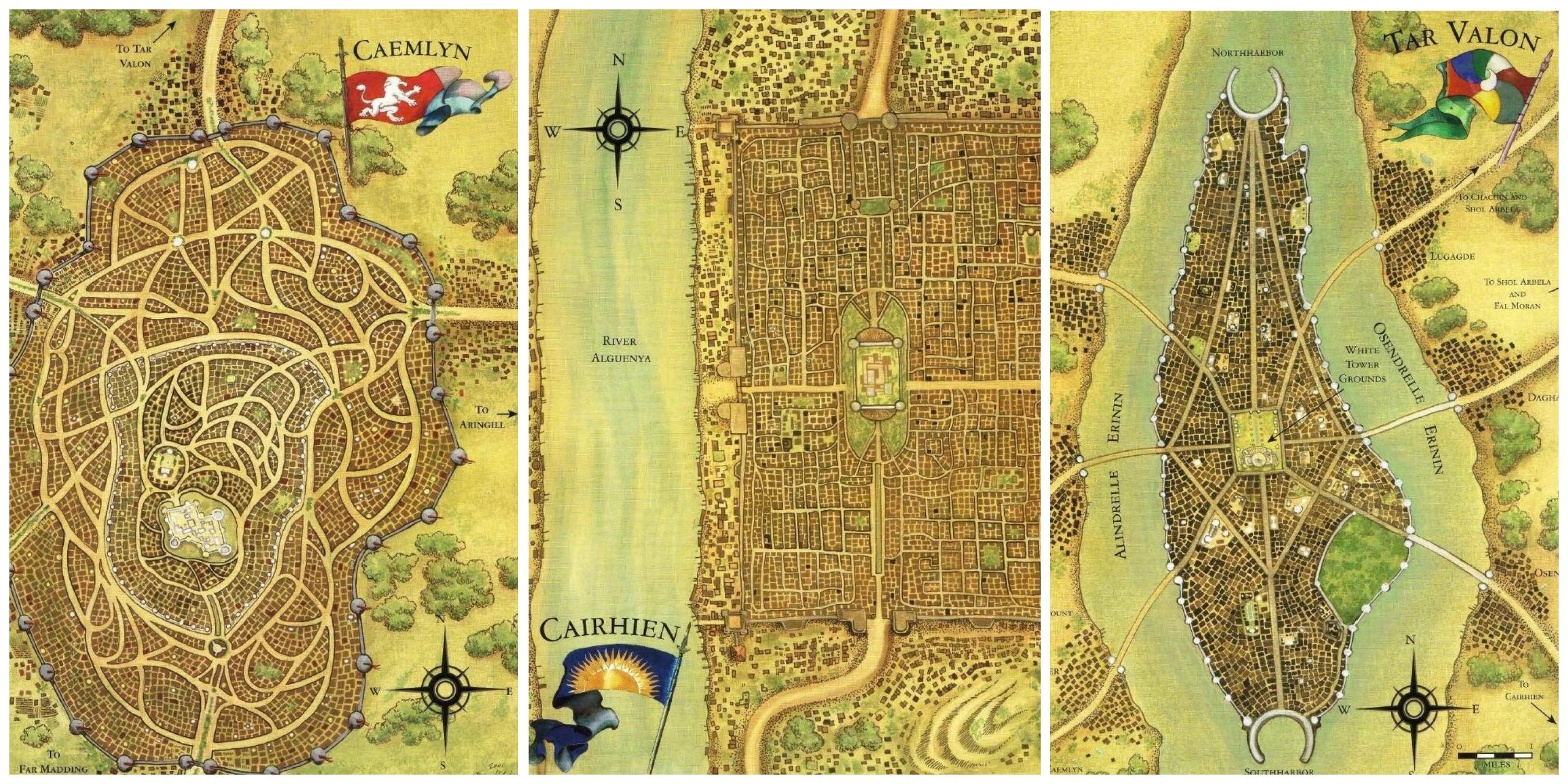 Maps of Caemlyn, Cairhien, and Tar Valon from The Wheel Of Time Roleplaying Game