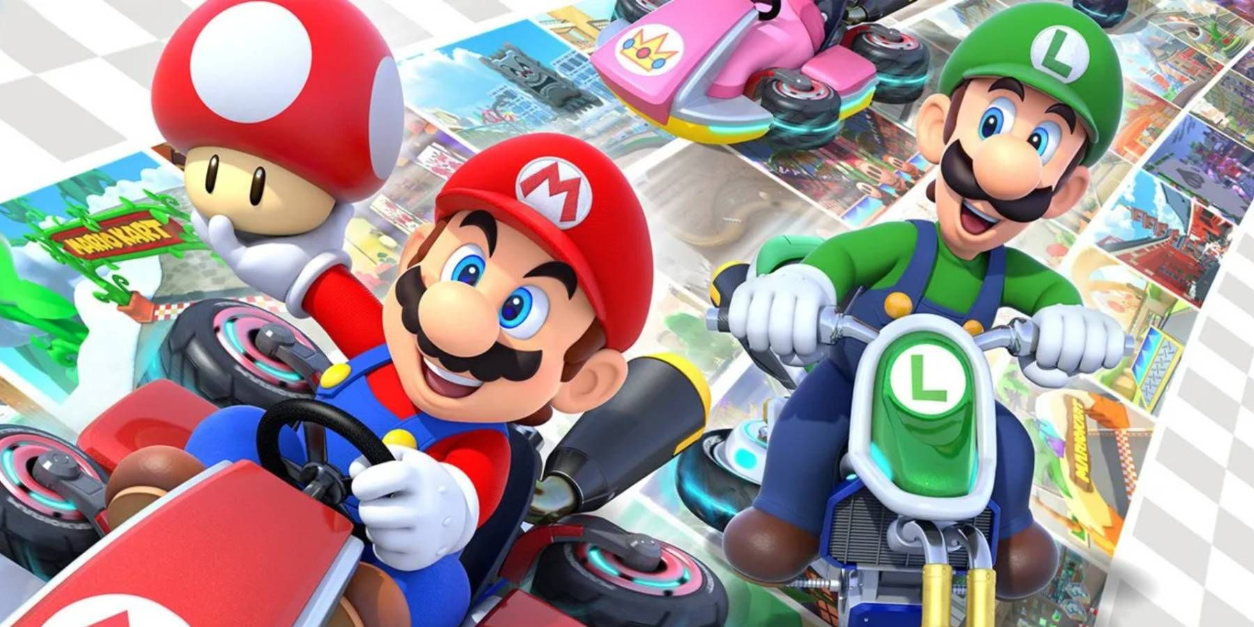 Mario and Luigi from the promo art for the Mario Kart 8 Deluxe Booster Course Pass