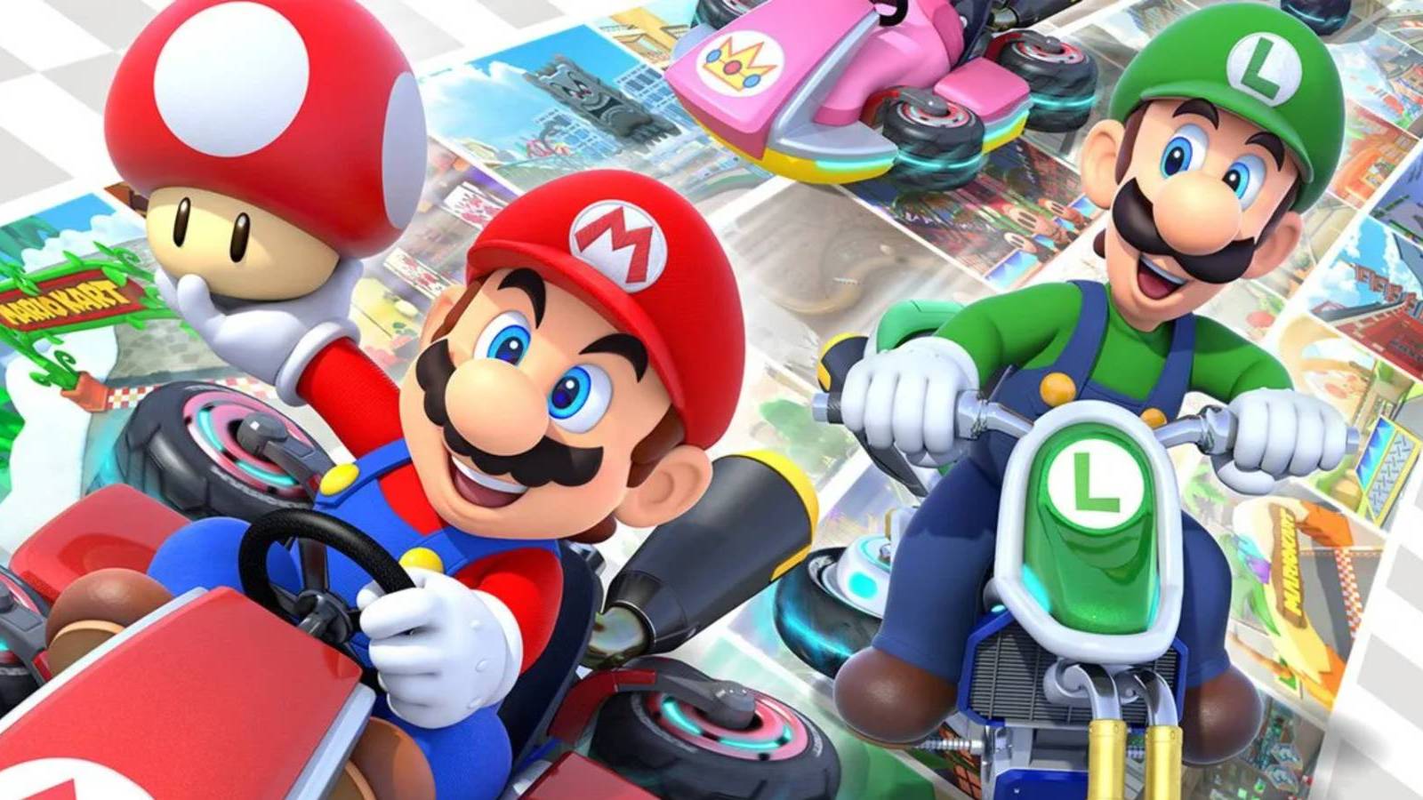 Mario and Luigi from the promo art for the Mario Kart 8 Deluxe Booster Course Pass