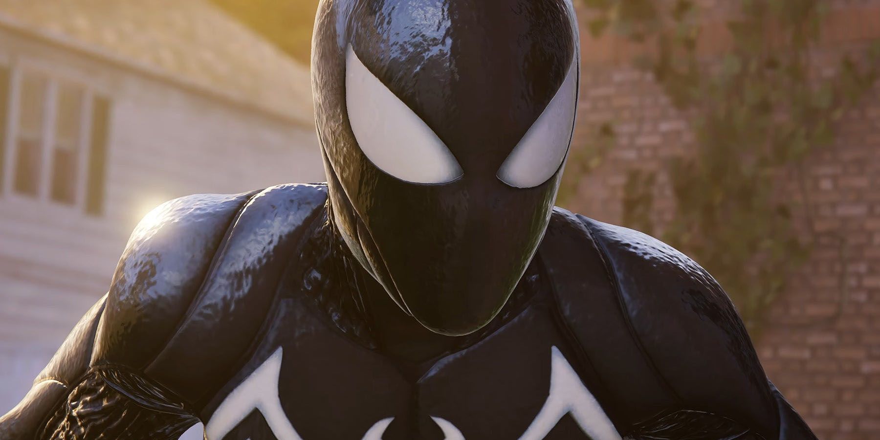 A close-up screenshot of Peter Parker's Symbiote costume in Marvel's Spider-Man 2.