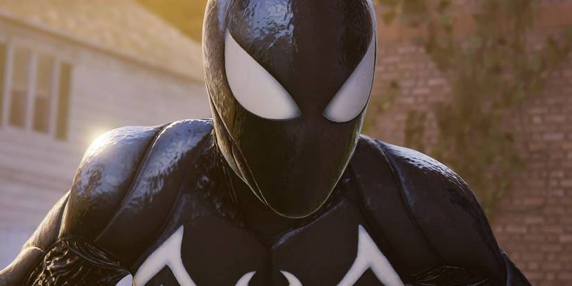 A close-up screenshot of Peter Parker's Symbiote costume in Marvel's Spider-Man 2.