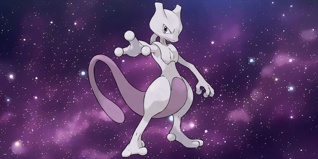 Mewtwo posing on a space background