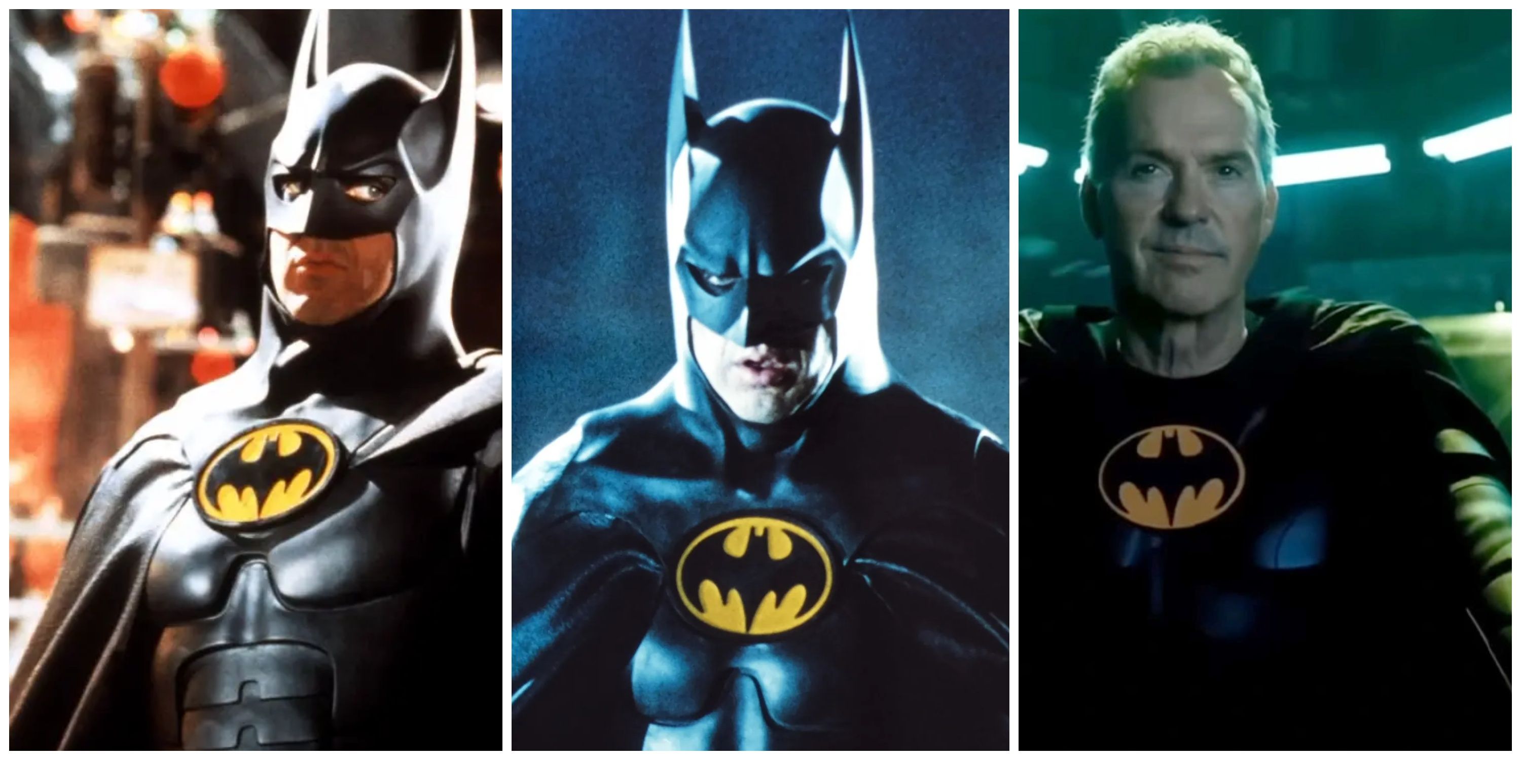 michael keaton's batman from batman 1989, batman returns, and the flash