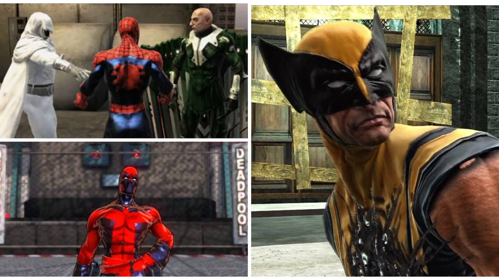 moon knight with spider-man and vulture, deadpool boss fight and wolverine from shattered dimensions
