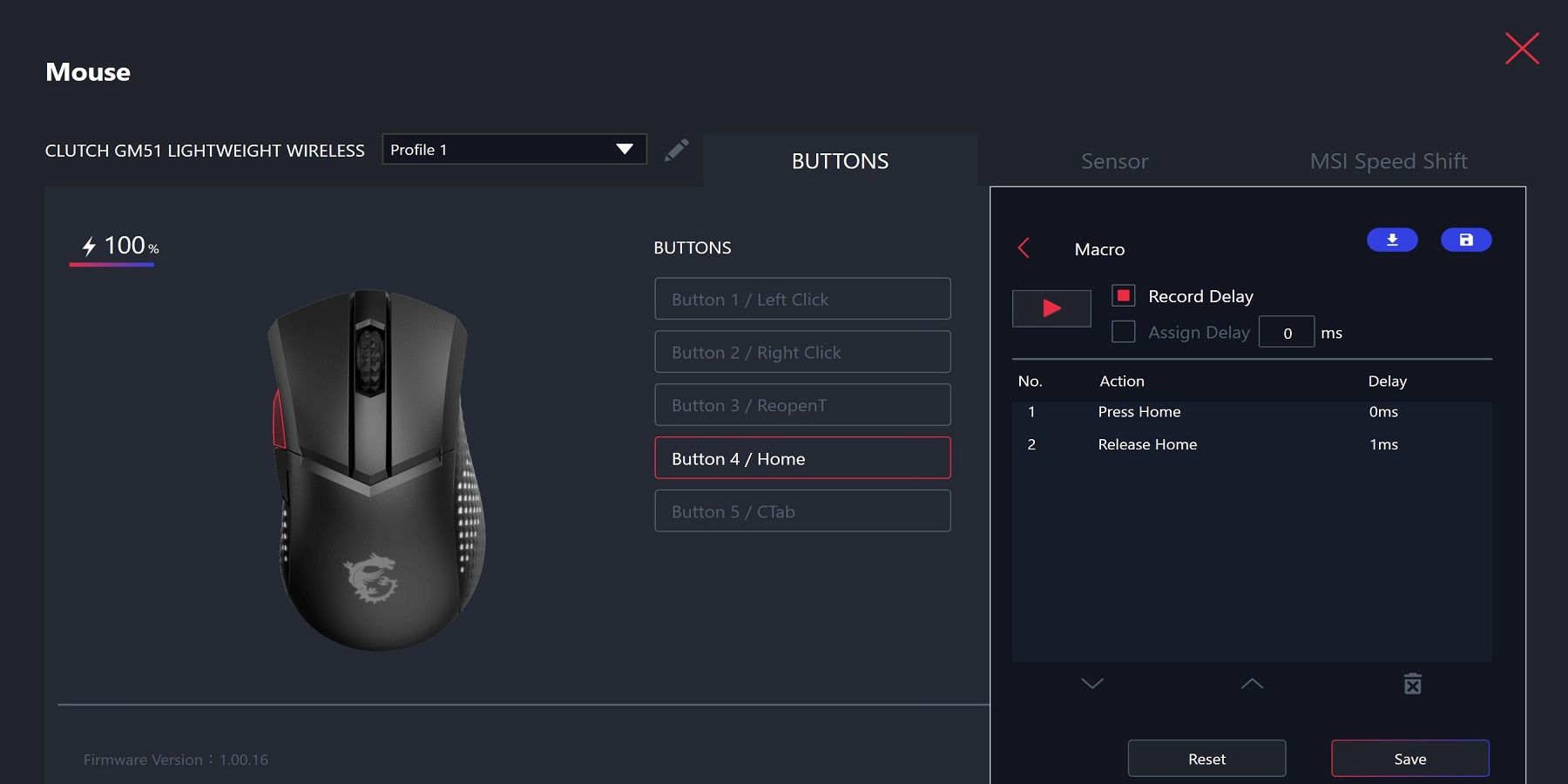 MSI Center Mouse Config