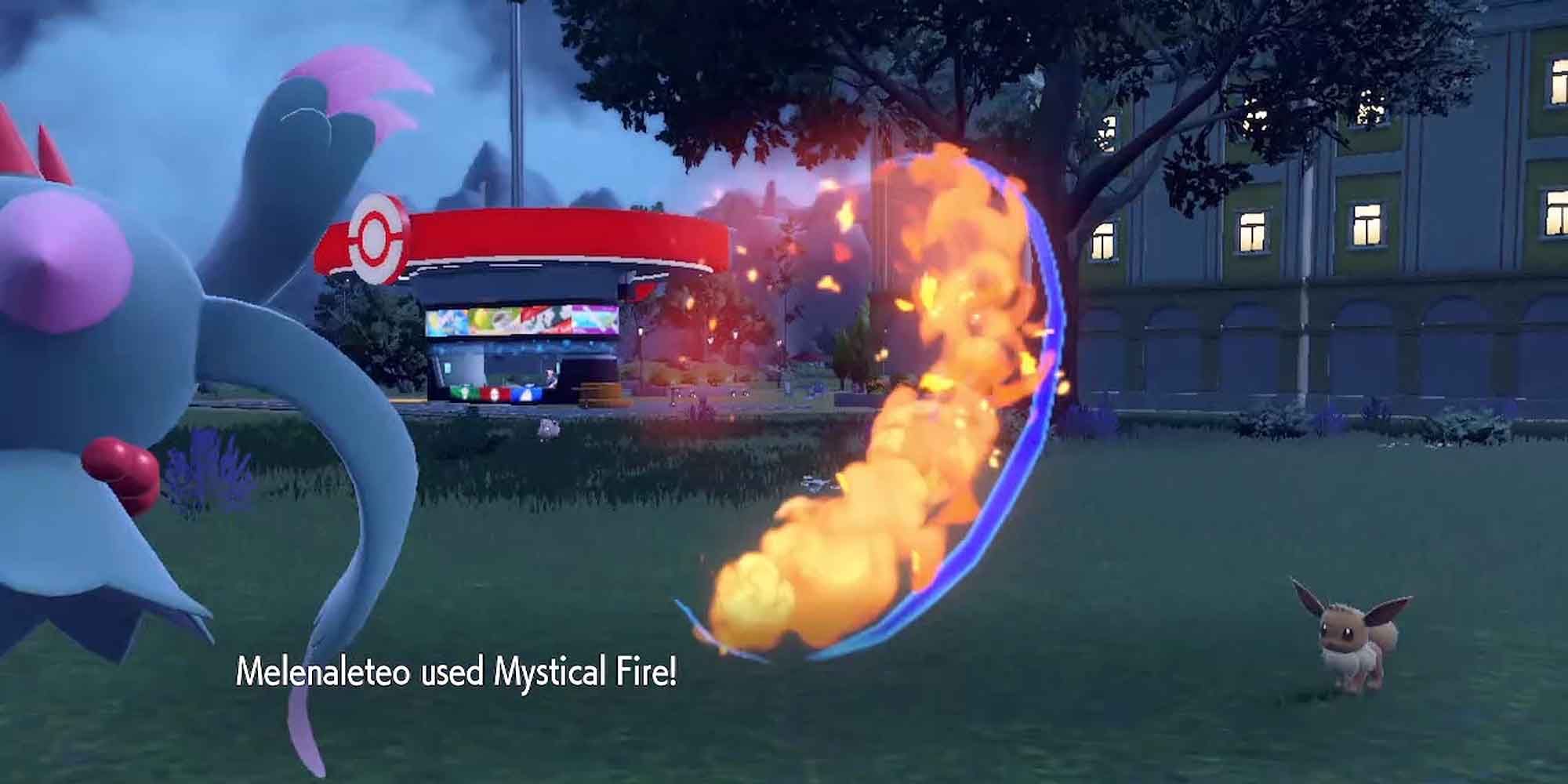 Using Mystical Fire against Eevee in Pokemon