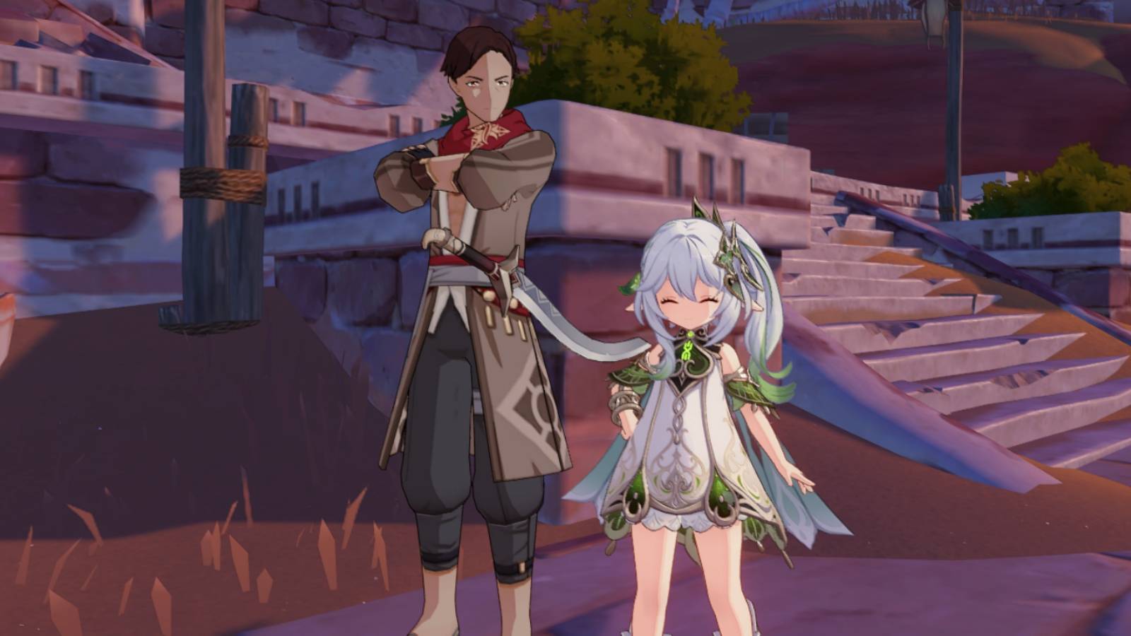 nahida standing next to atiyah in genshin impact tcg