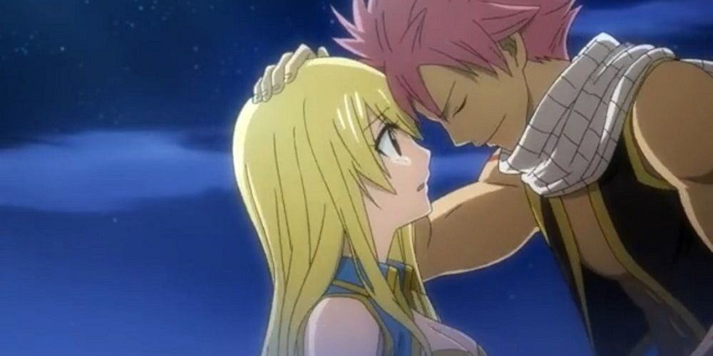 Natsu comforting Lucy at the end of Fairy Tail's fifteenth opening