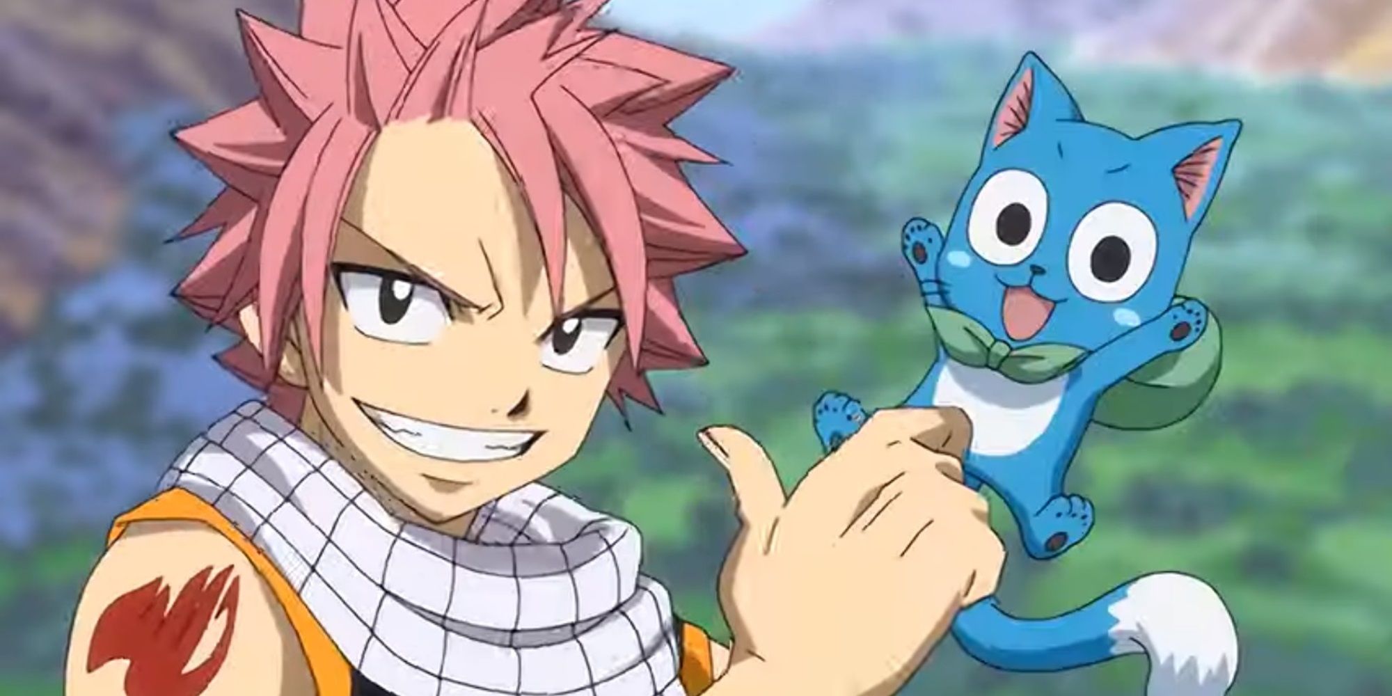 Natsu and Happy smiling in the first opening of Fairy Tail