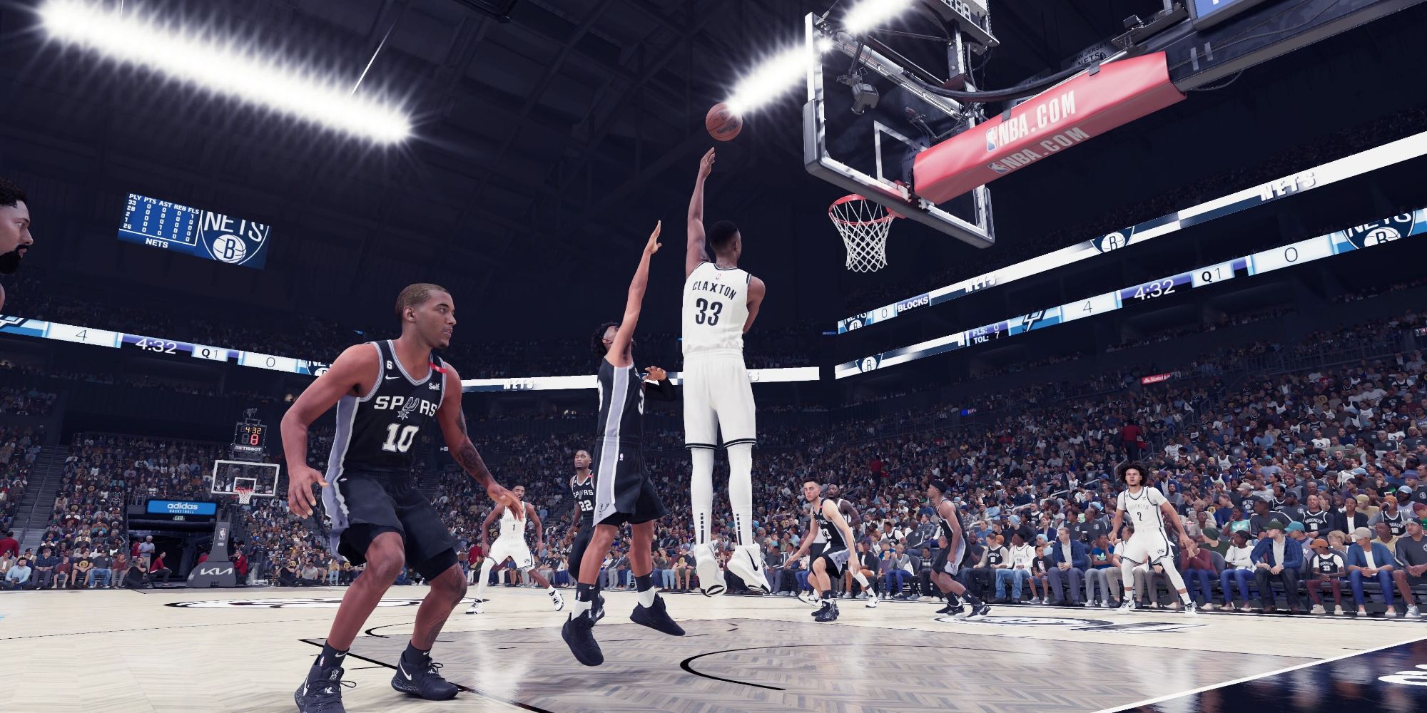 Nick Claxton of the Brooklyn Nets performing a hook shot in NBA 2K23