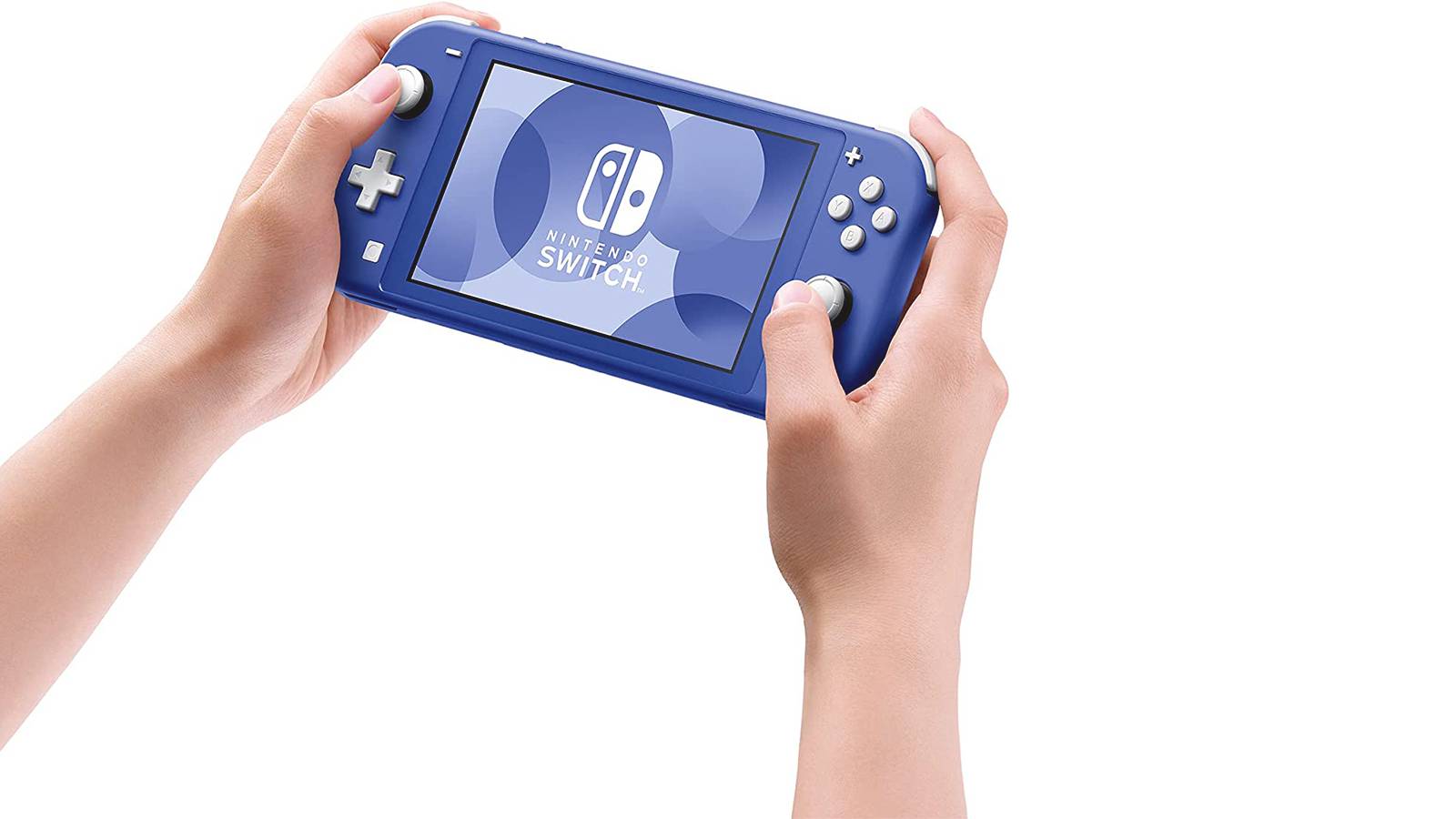 Nintendo Switch Lite blue model promo handheld shot