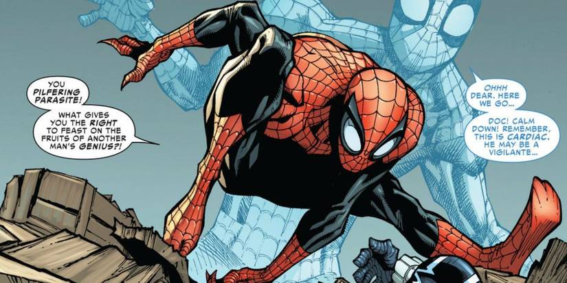 otto octavius as spider-man with peter parker consciousness watching