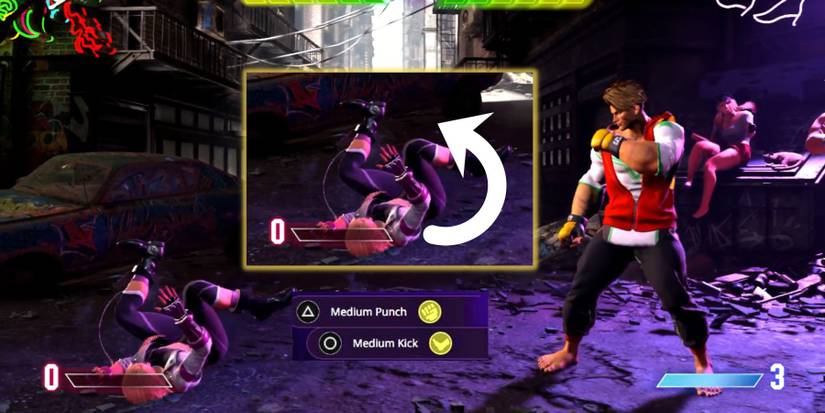 image showing how to do a backward recovery in street fighter 6. 