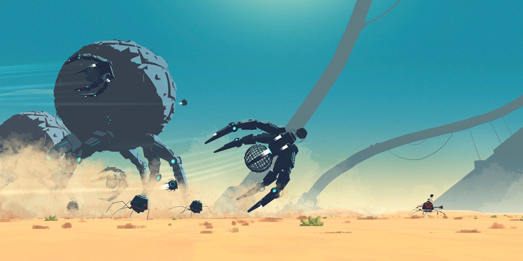 Planet of Lana chased by robots in desert