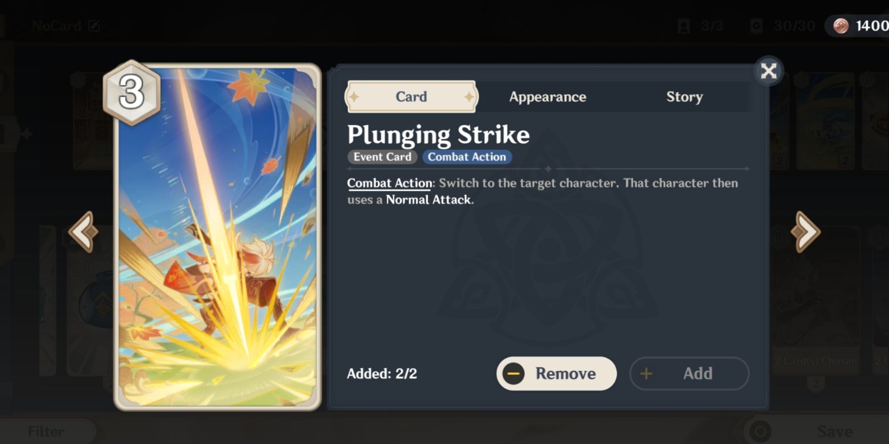 plunge strike card in tcg genshin impact