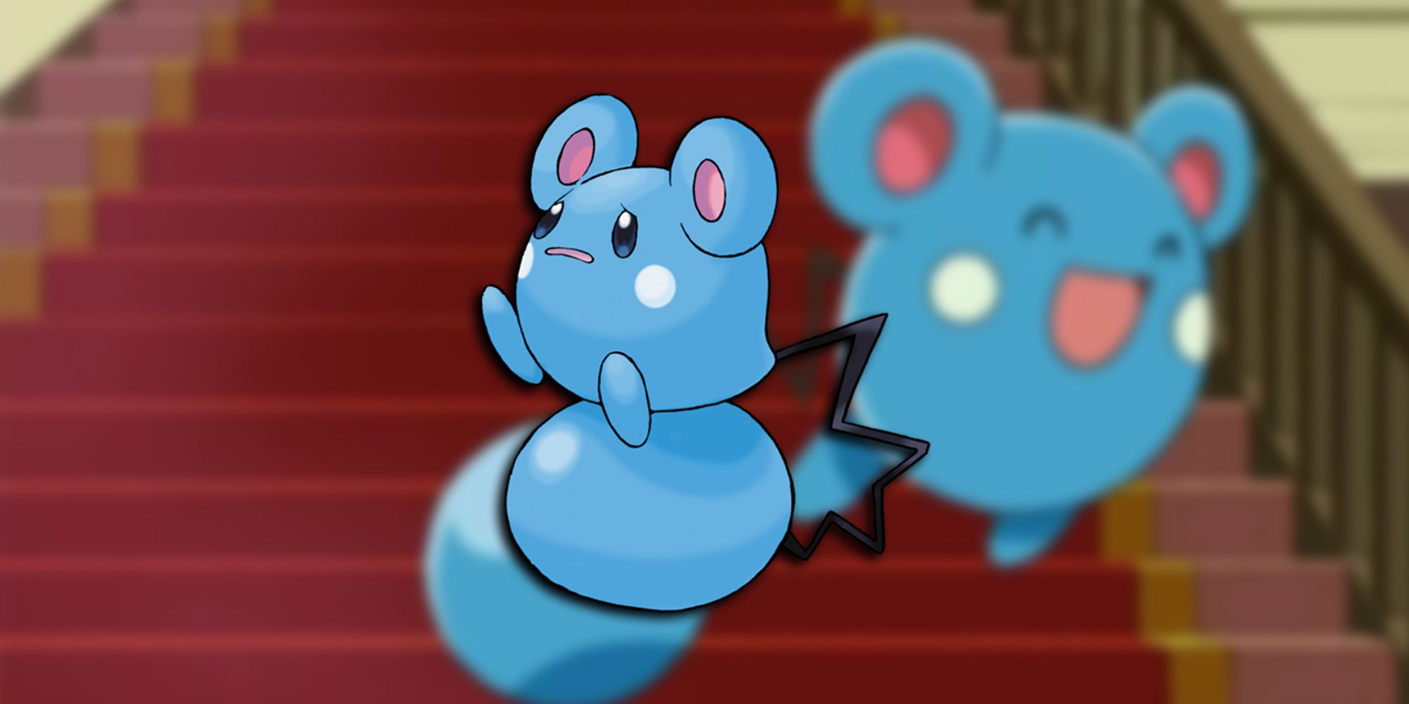 Pokemon - Azurill Looking Happy In Pokemon Anime With PNG Of Sad Azurill On Top