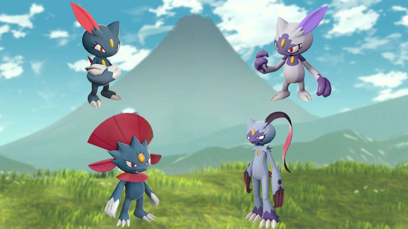 A side-by-side comparison of the pokemon Sneasel and it's evolutions, Sneasel and Weavile