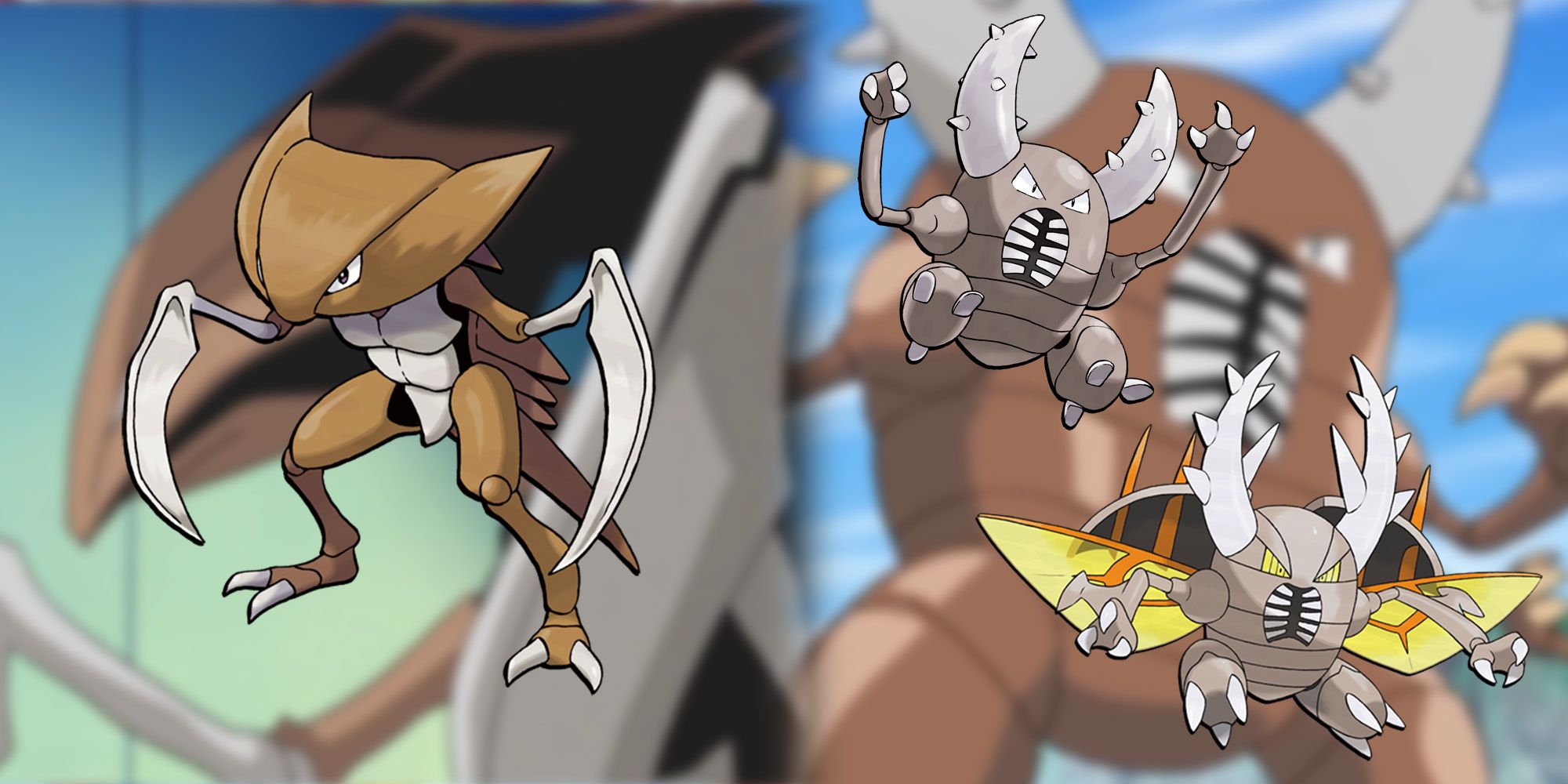 Pokemon - Kabutops and Pinsir PNGS over image of same Pokemon in Pokemon anime