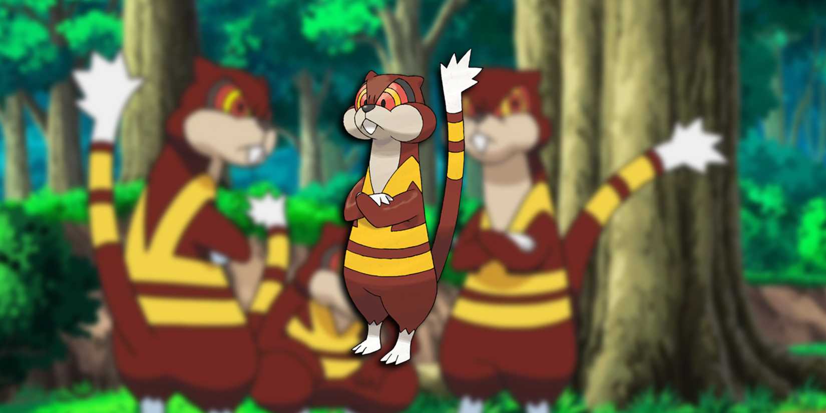 Pokemon - Pack of Watchogs In Black and White Anime With Watchog PNG On Top