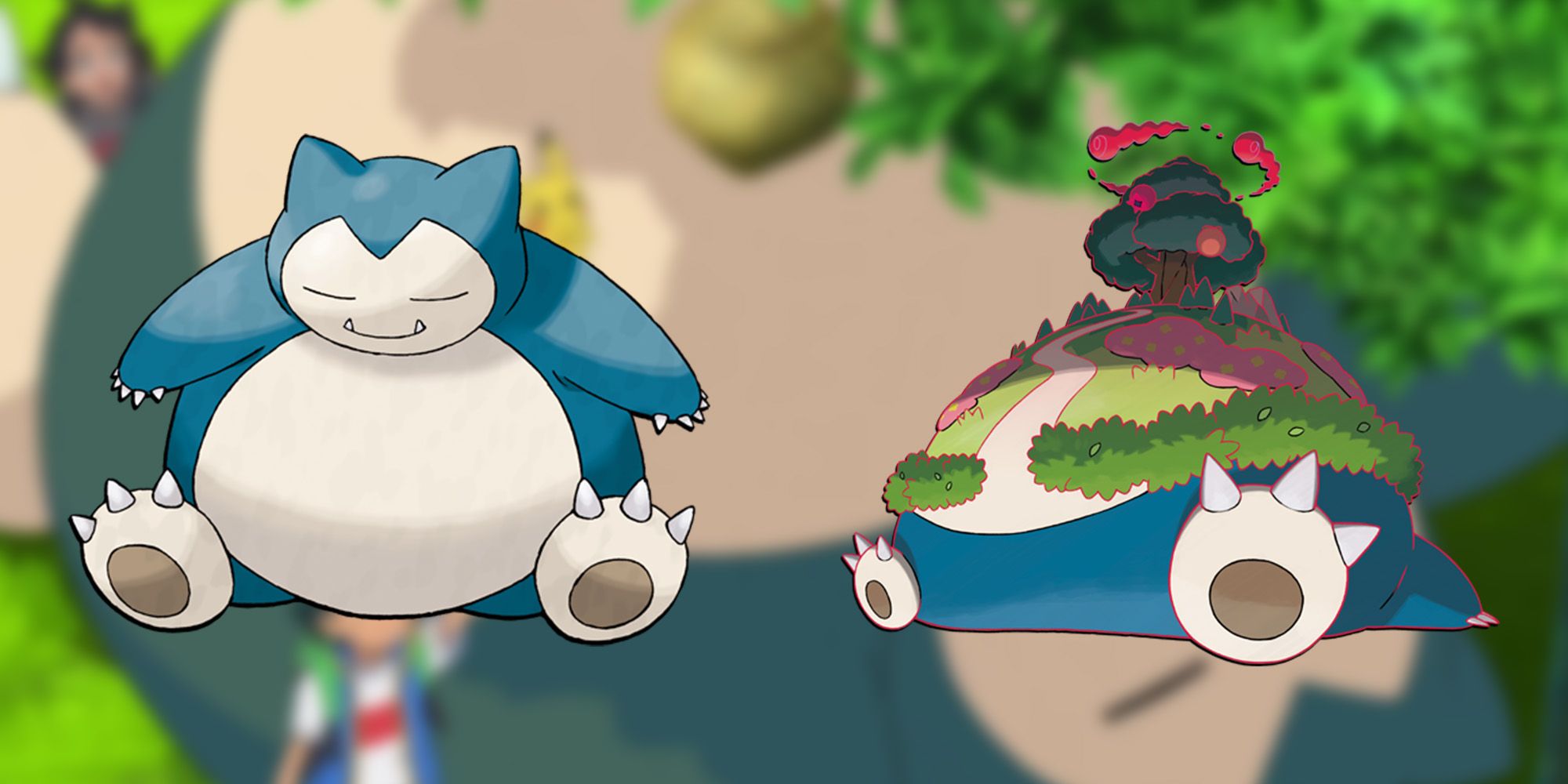 Pokemon - PNGs of Snorlax and Gigantamax Snorlax over image of Snorlax in anime