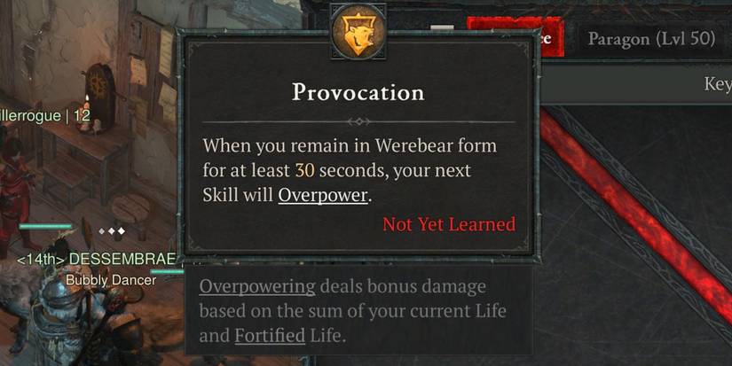 The Provacation passive skill in Diablo 4
