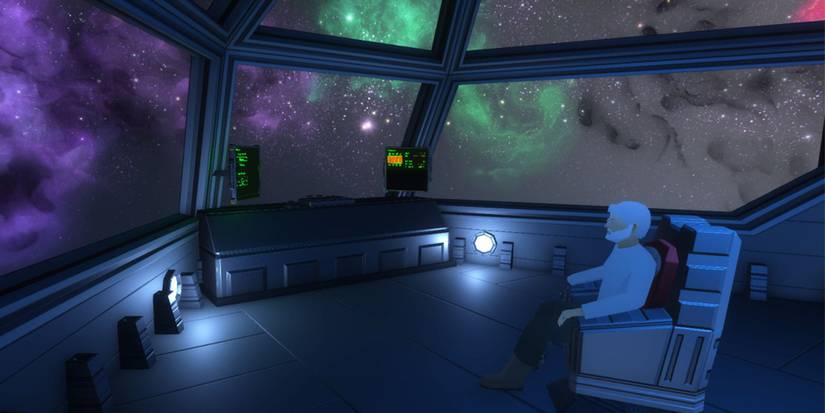 A man sitting in a chair looking out at space in Pulsar: Lost Colony