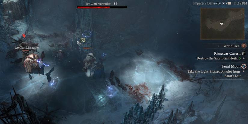 A player getting attacked in the Rimescar Cavern dungeon in Diablo 4